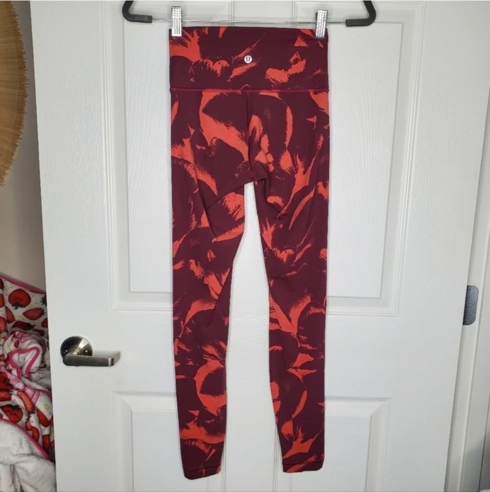 Lululemon Wunder Under Maroon Red Printed High Rise Nulux Tight Leggings